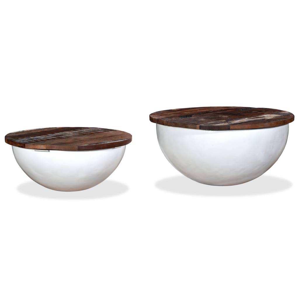 Couchtisch-Set 2-tlg. Weiß – Massives Altholz in Schalenform Stabil modern Couchtisch-Set 2-tlg. Weiß – Massives Altholz in Schalenform Stabil modern