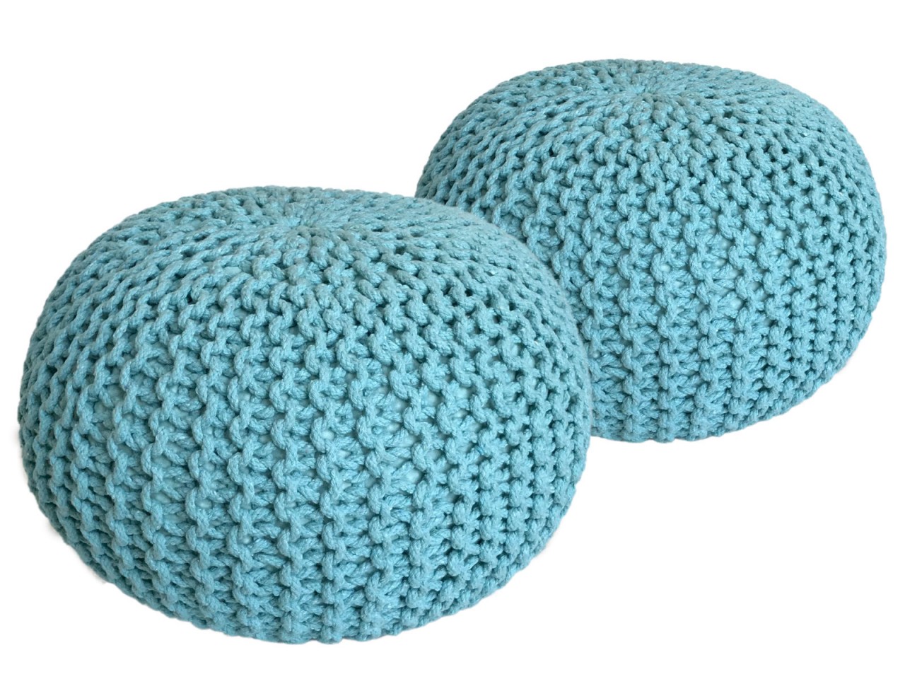Sitzhocker Pouf SET 2 Stück Ø 55 cm H 37 cm Strickhocker Bodenkissen Grobstrick-Optik nachhaltig Sitzhocker Pouf SET 2 Stück Ø 55 cm H 37 cm Strickhocker Bodenkissen Grobstrick-Optik nachhaltig