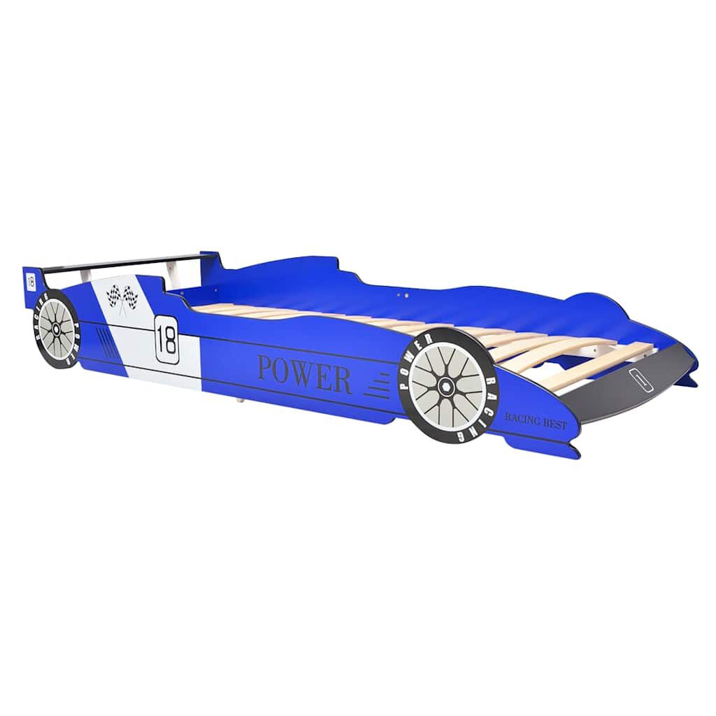Kinderbett in Blau 90x200 cm im sportlichen Rennwagen Design aus Kunststoff