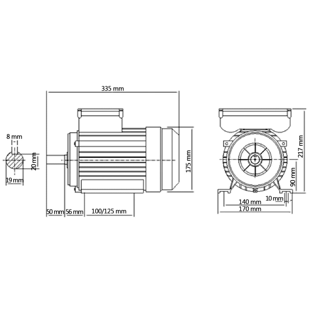 Einphasen Elektromotor 1,5 kW 2 PS 2800 U/min Aluminiumgehäuse IP55 Schutzklasse