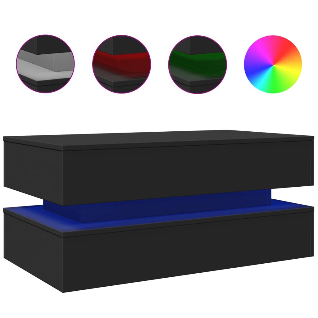Couchtisch Wohnzimmertisch Schwarz 90x50x40 cm mit LED Beleuchtung modern Couchtisch Wohnzimmertisch Schwarz 90x50x40 cm mit LED Beleuchtung modern