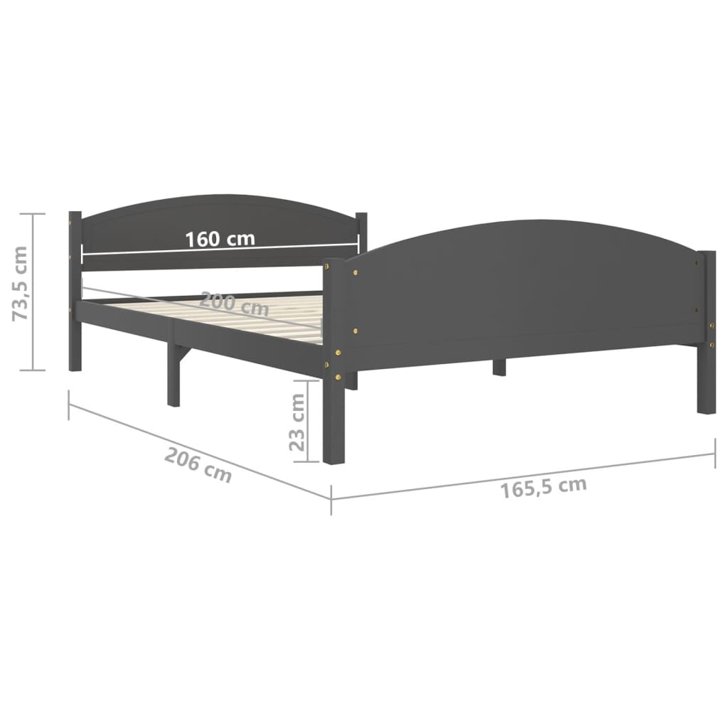 Bettgestell Doppelbett Holzbett Rahmen Dunkelgrau Kiefernholz 160x200 cm 