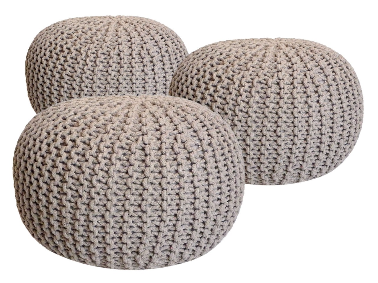 Pouf Set 3 Stück Ø 55 cm Bodenkissen Strickhocker Sitzhocker Sitzkissen Hocker nachhaltig Grobstrick Pouf Set 3 Stück Ø 55 cm Bodenkissen Strickhocker Sitzhocker Sitzkissen Hocker nachhaltig Grobstrick