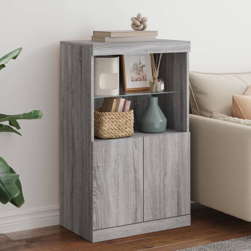 Sideboard Grau Sonoma 60x37x100 cm mit LED Beleuchtung modern gestaltet Sideboard Grau Sonoma 60x37x100 cm mit LED Beleuchtung modern gestaltet