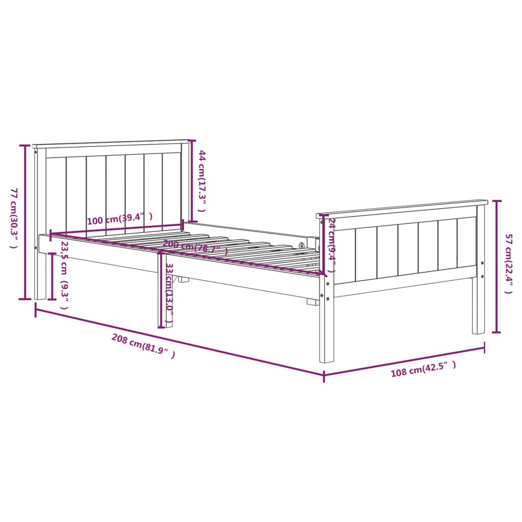 Bettgestell Bettrahmen Einzelbett Lattenrost Dunkelbraun Kiefernholz 100x200cm