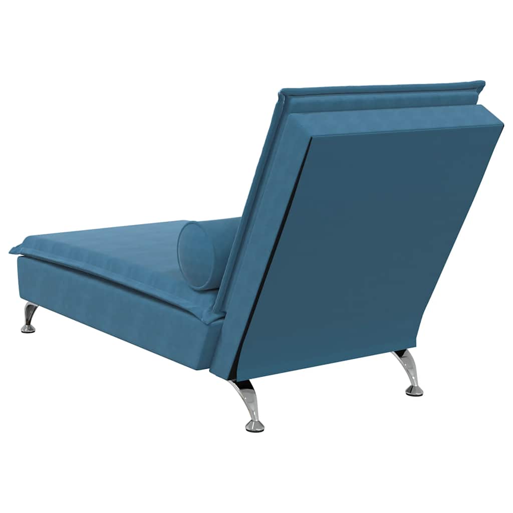 Massage Chaiselongue mit Nackenrolle Blau Samt Komfort und Entspannung Massage Chaiselongue mit Nackenrolle Blau Samt Komfort und Entspannung
