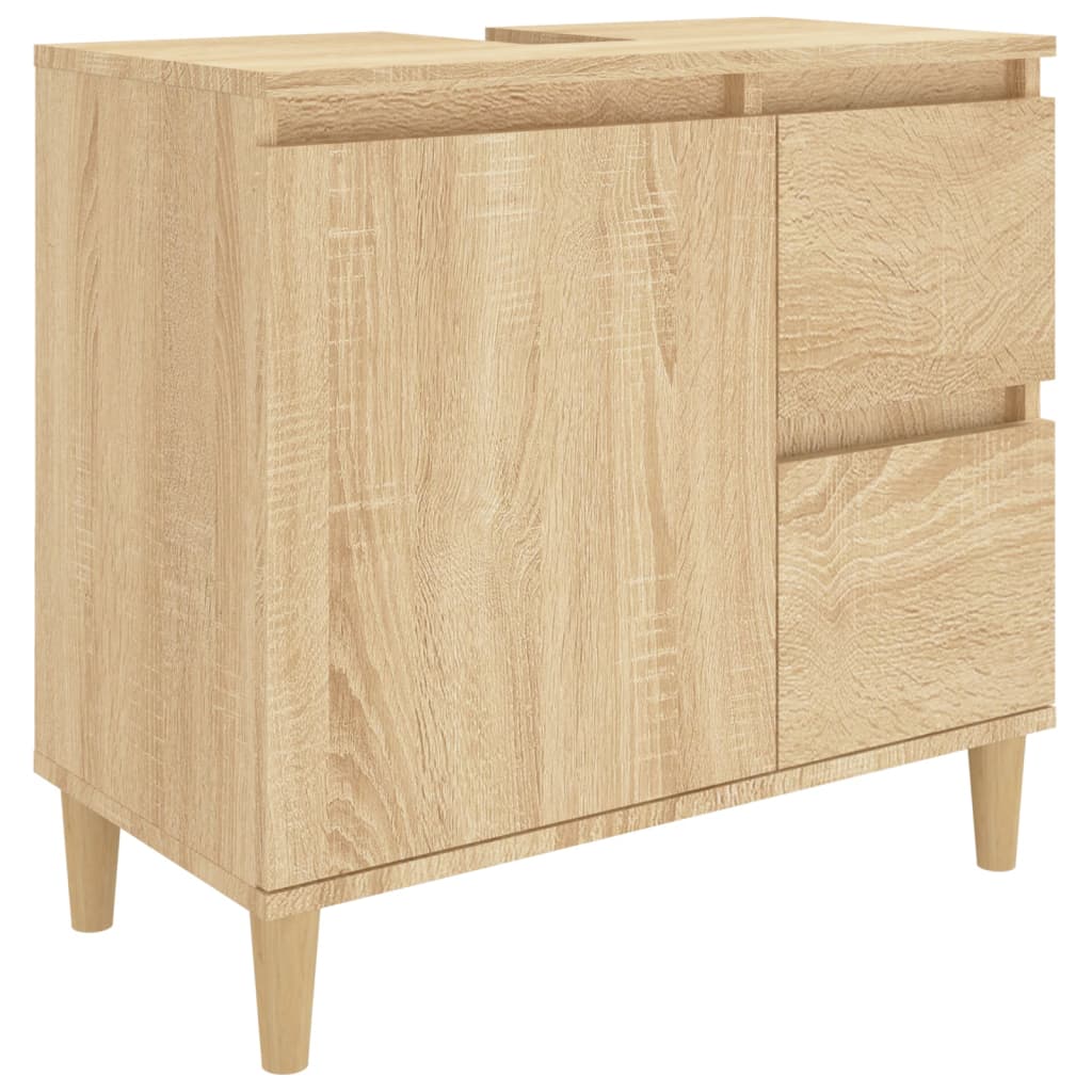 Badezimmerschrank Badschrank Aufbewahrungsschrank Waschtischunterschrank Eichenoptik 65 x 33 x 60 cm Holzwerkstoff vidaXL