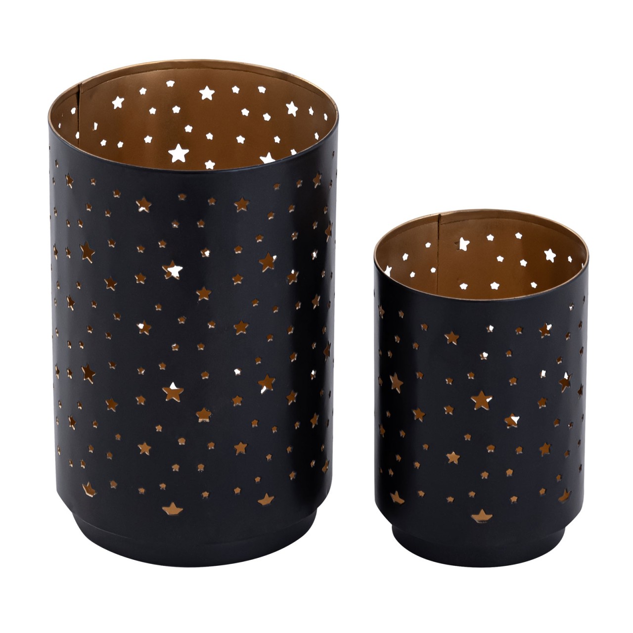 Teelichthalter 2er Set Kerzenständer Sternenhimmel Kerzenhalter rund schwarz gold