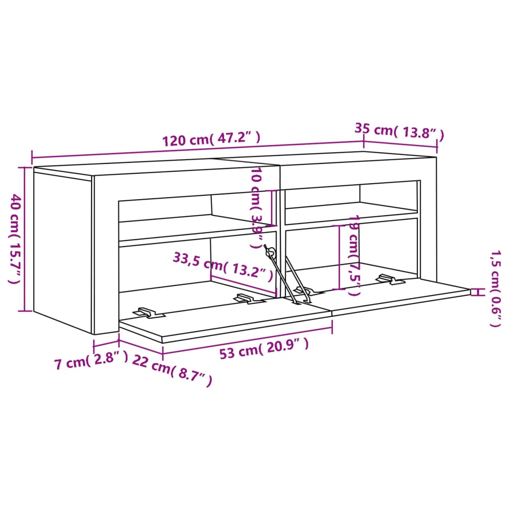 TV-Schrank LED-Leuchten Weiß 120x35x40 cm modern modern funktional Wohnzimmer