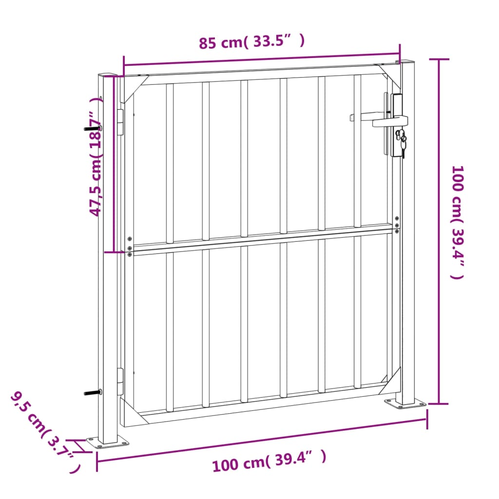 Gartentor Edelstahl 100x100 cm robust abschließbar mit Schlüssel