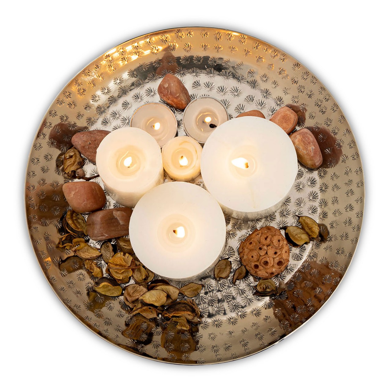 Dekotablett ø 28 cm rund gold o. silber Deko Tablett Serviertablett Metall Kerzentablett Dekotablett ø 28 cm rund gold o. silber Deko Tablett Serviertablett Metall Kerzentablett