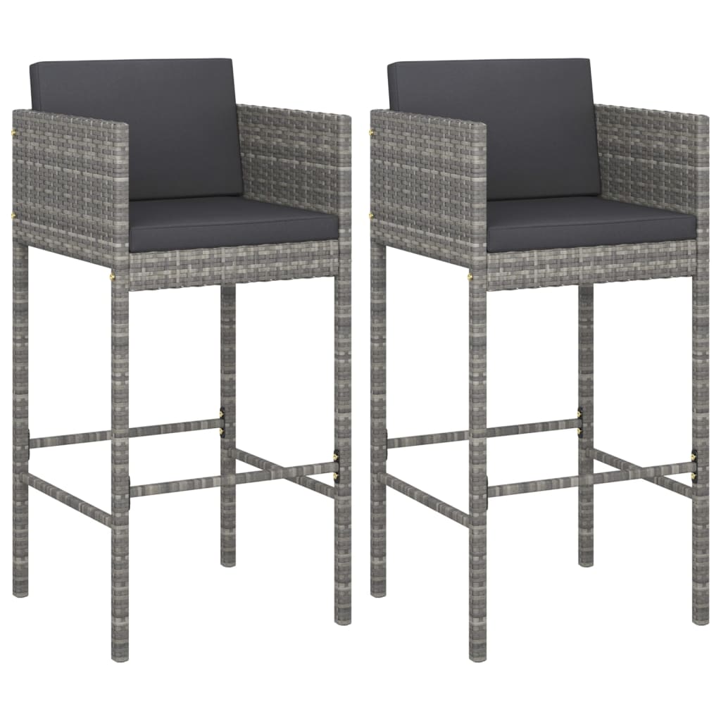 Barhocker Set 2 Stk. Grau Hochwertiges Poly Rattan mit Polster Innen & Außen
