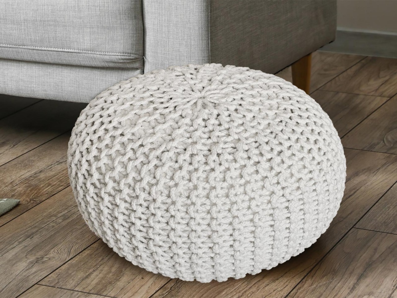 Pouf Ø 55 H 37 H 37 Strickhocker Sitzpouf Bodenkissen nachhaltig