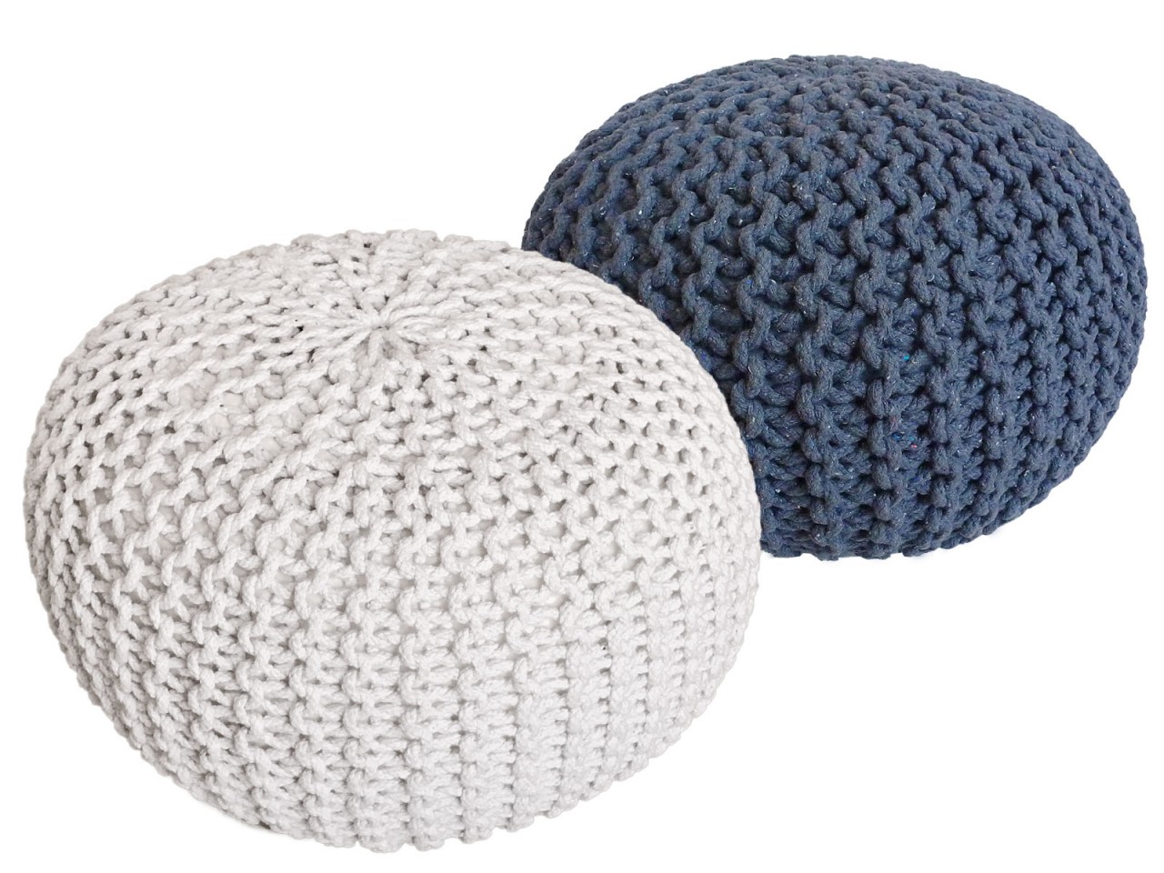 Sitzhocker Pouf SET 2 Stück Ø 55 cm H 37 cm Strickhocker Bodenkissen Grobstrick-Optik nachhaltig