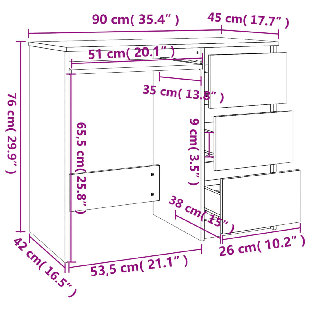 Schreibtisch Arbeitstisch Bürotisch Weiß 90 x 45 x 76 cm