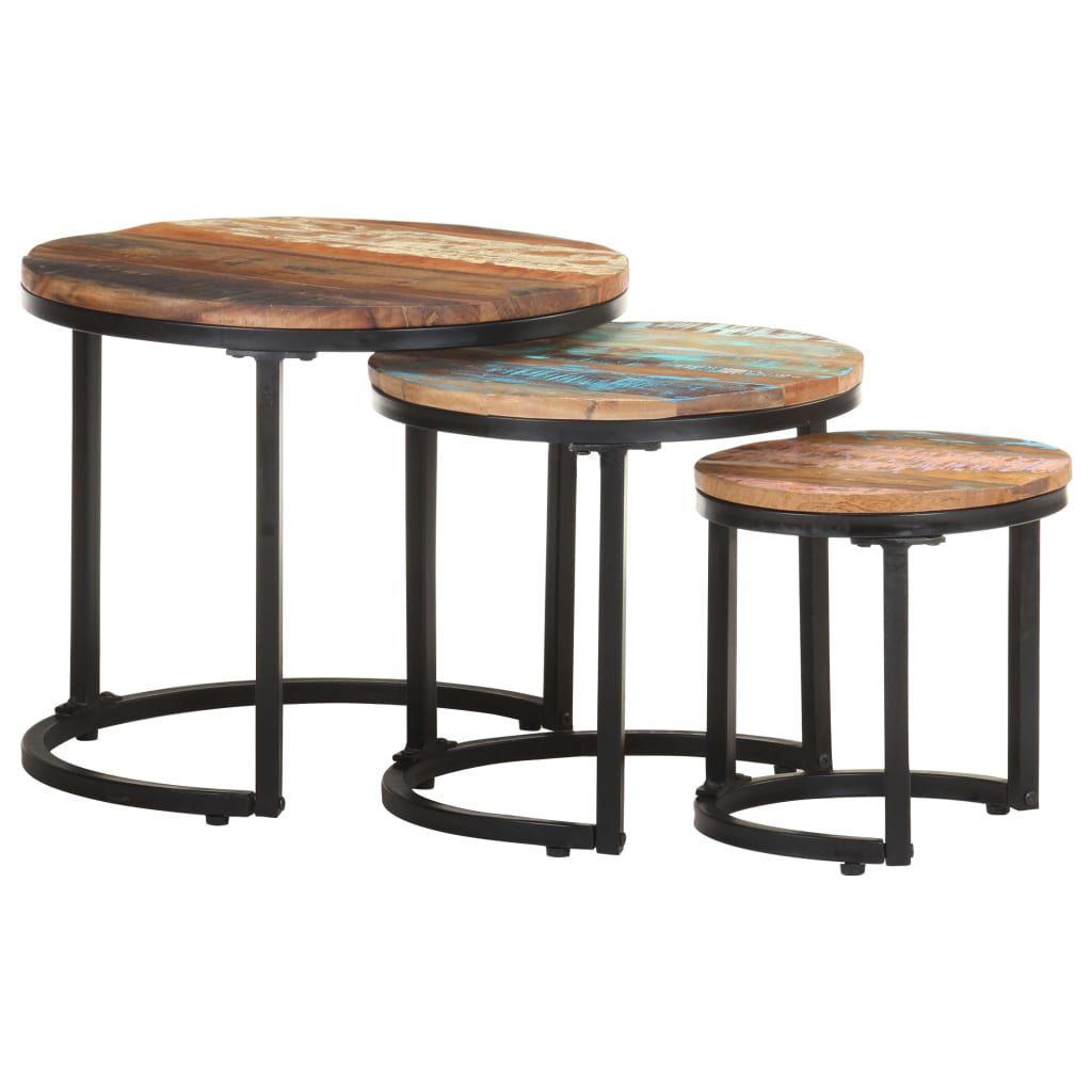 Beistelltische 3er Set aus massivem Altholz rustikal modern für Wohnzimmer