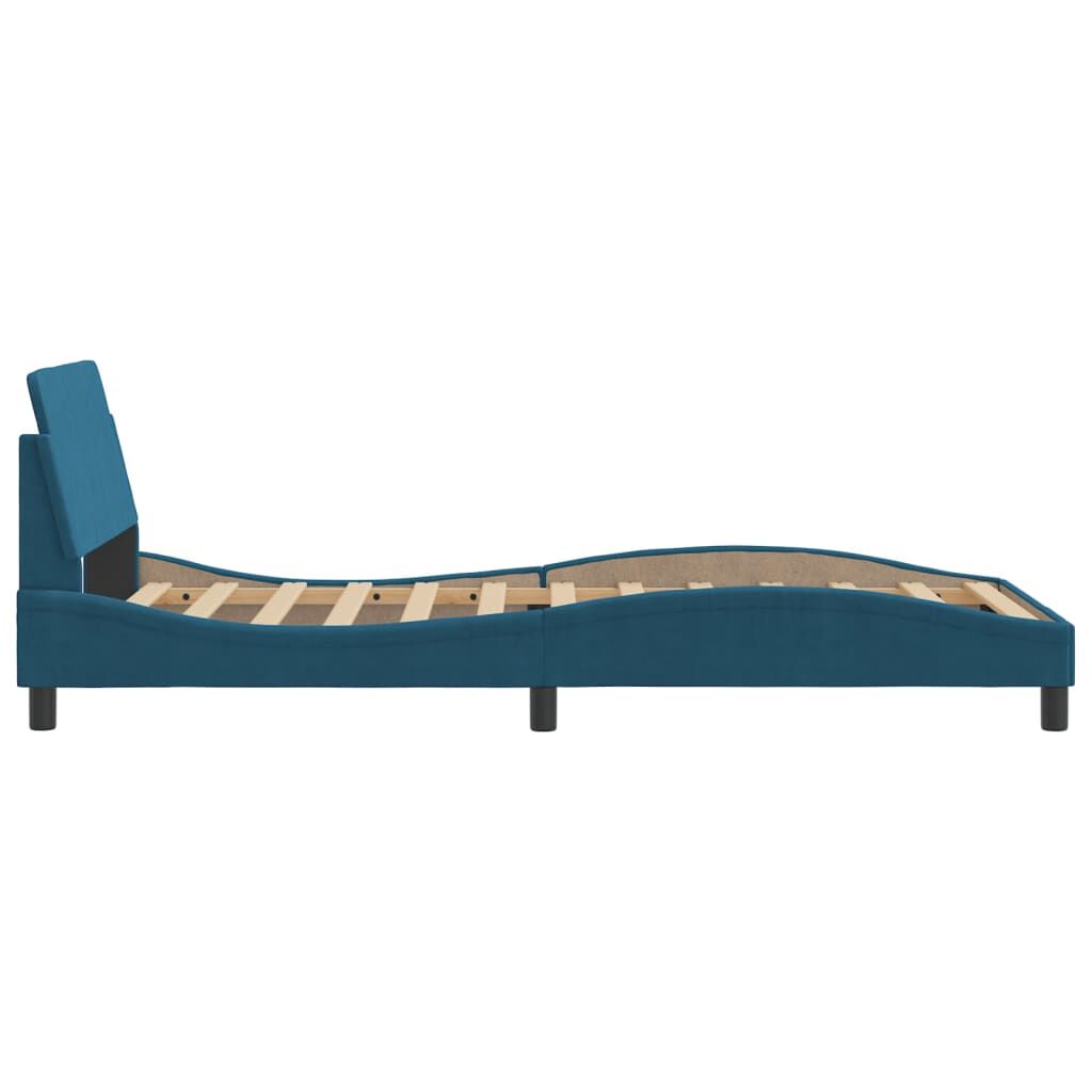 Bettgestell 100x200 cm Blau mit Kopfteil Samtbezug weich bequem gepolstert Bettgestell 100x200 cm Blau mit Kopfteil Samtbezug weich bequem gepolstert