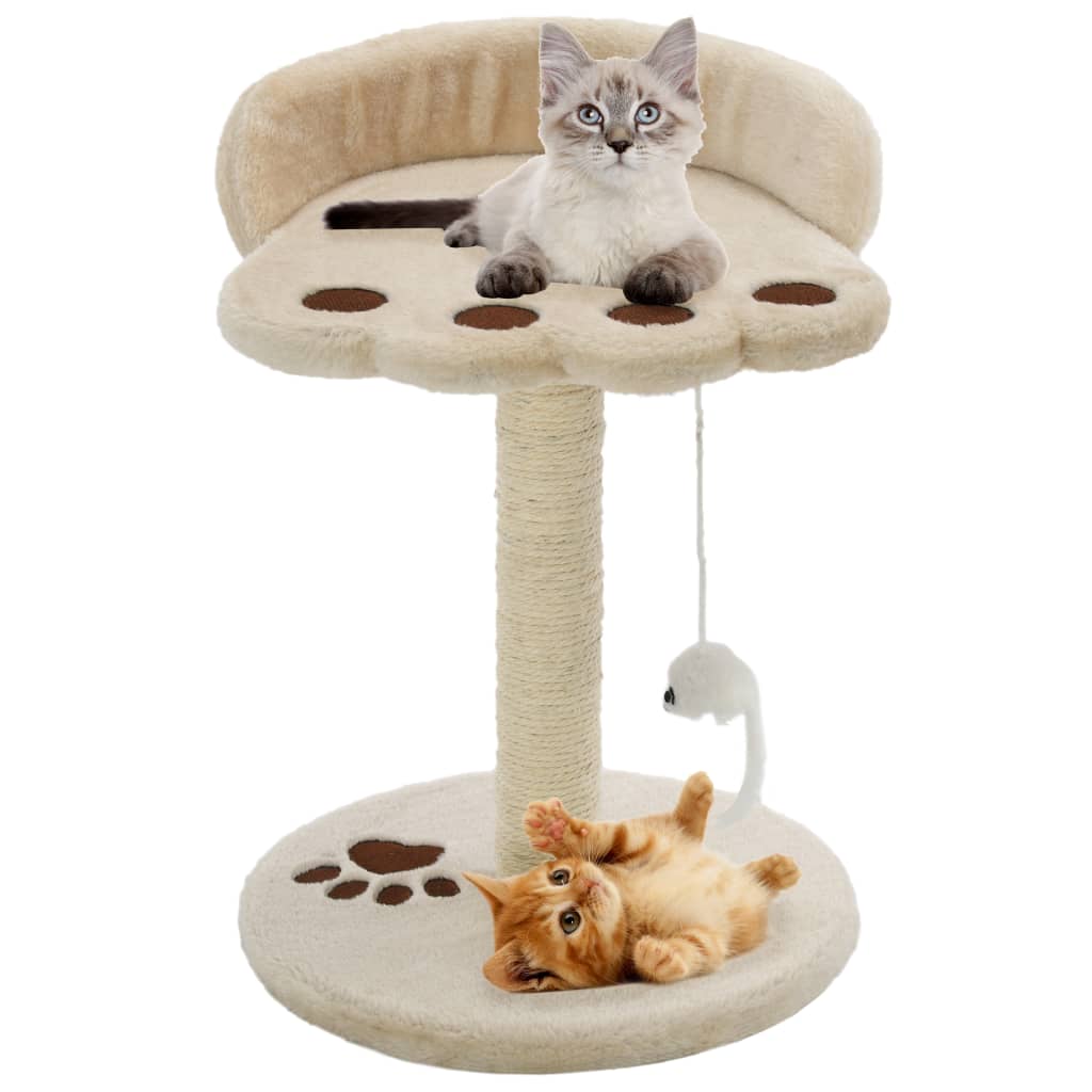 Katzen Kratzbaum Beige Braun 30x30x40 cm Sisal Spielmaus Plüsch