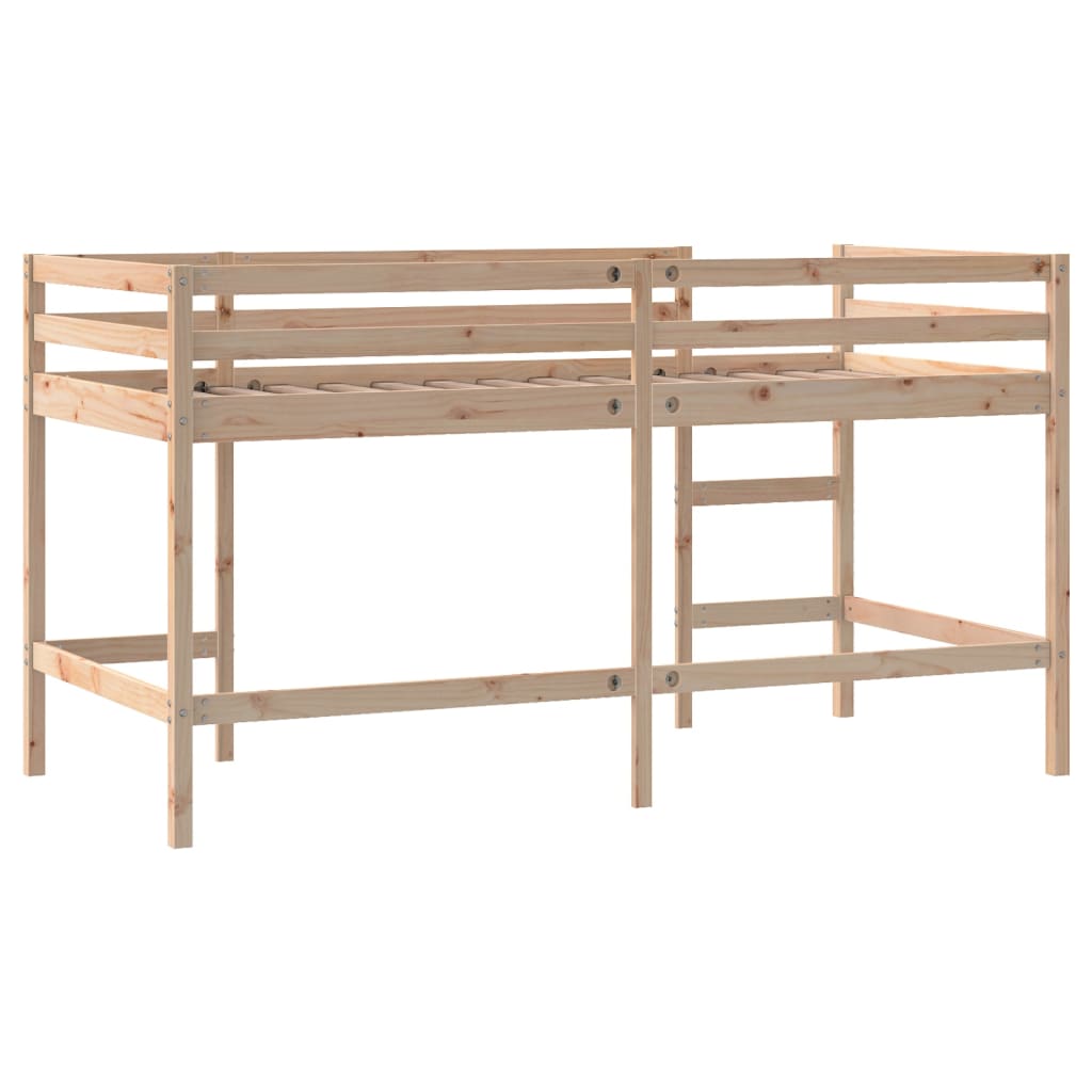 Kinderhochbett mit Leiter Weiß 90x190 cm Massivholz Kiefer robust modern Spielbett