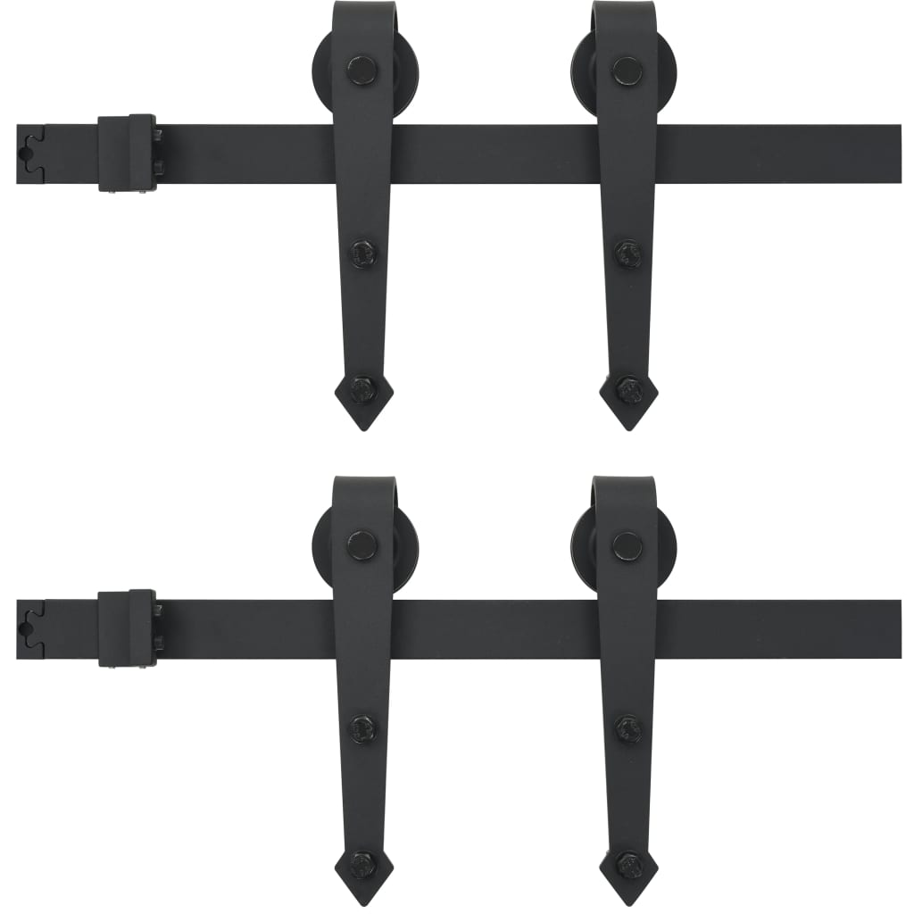 Schiebetürbeschlag-Set 183 cm Schwarz pulverbeschichteter Stahl