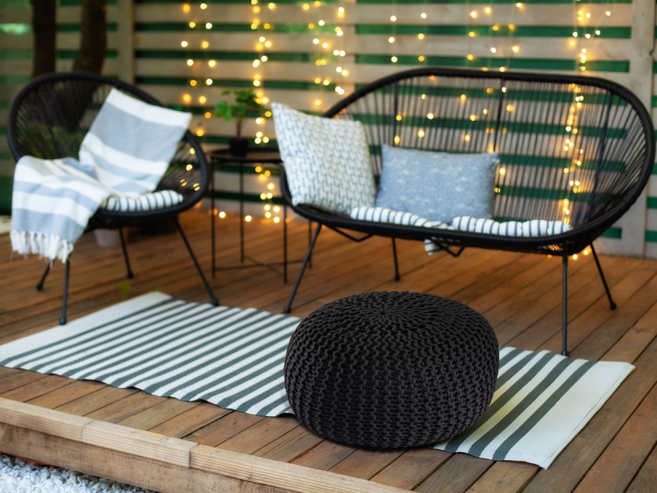 Pouf PREMIUM ø45cm Sitzhocker Strickpouf Innen Terrasse Pool Garten nachhaltig