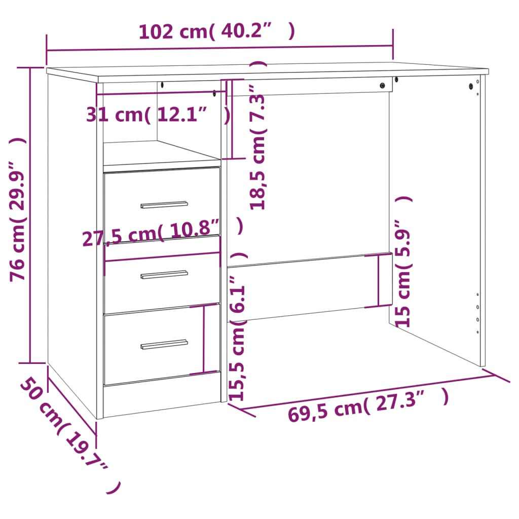 Schreibtisch mit Schubladen Bürotisch Arbeitstisch Weiß 102 x 50 x 76 cm