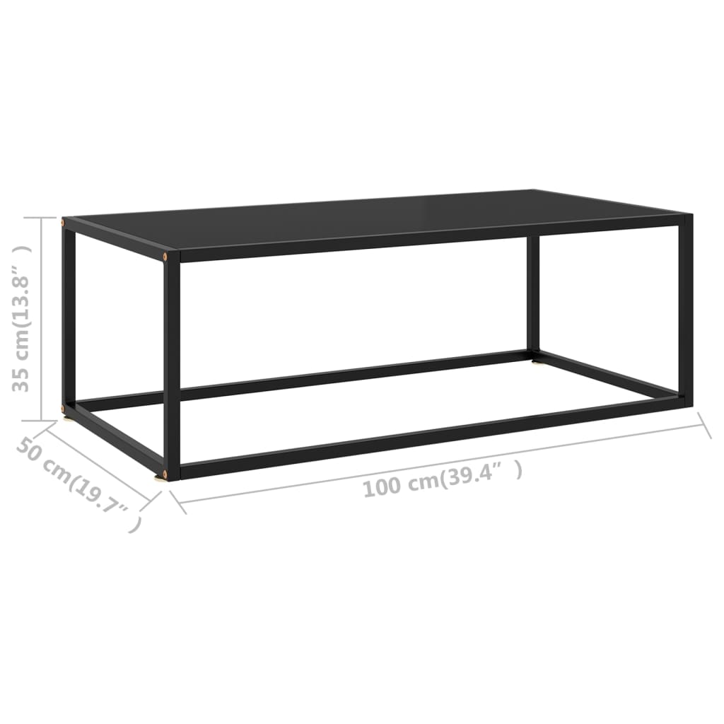 Couchtisch Schwarz mit Schwarzem Glas 100x50x35 cm Modern Elegant Zeitlos Stabil