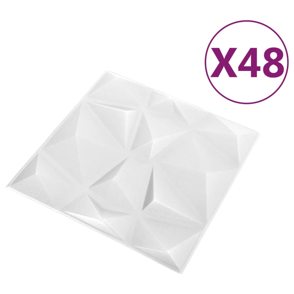 3D-Wandpaneele XPS-Hartschaum Diamantweiß 50x50 cm 48 Stück 12 m² DIY leicht reinigen