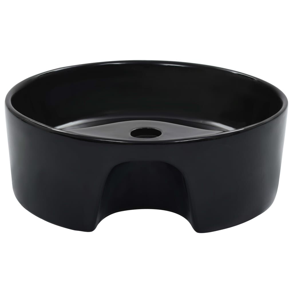 Waschbecken 36 x 13 cm mit Überlauf Schwarze Keramik zeitlos elegant Badezimmer