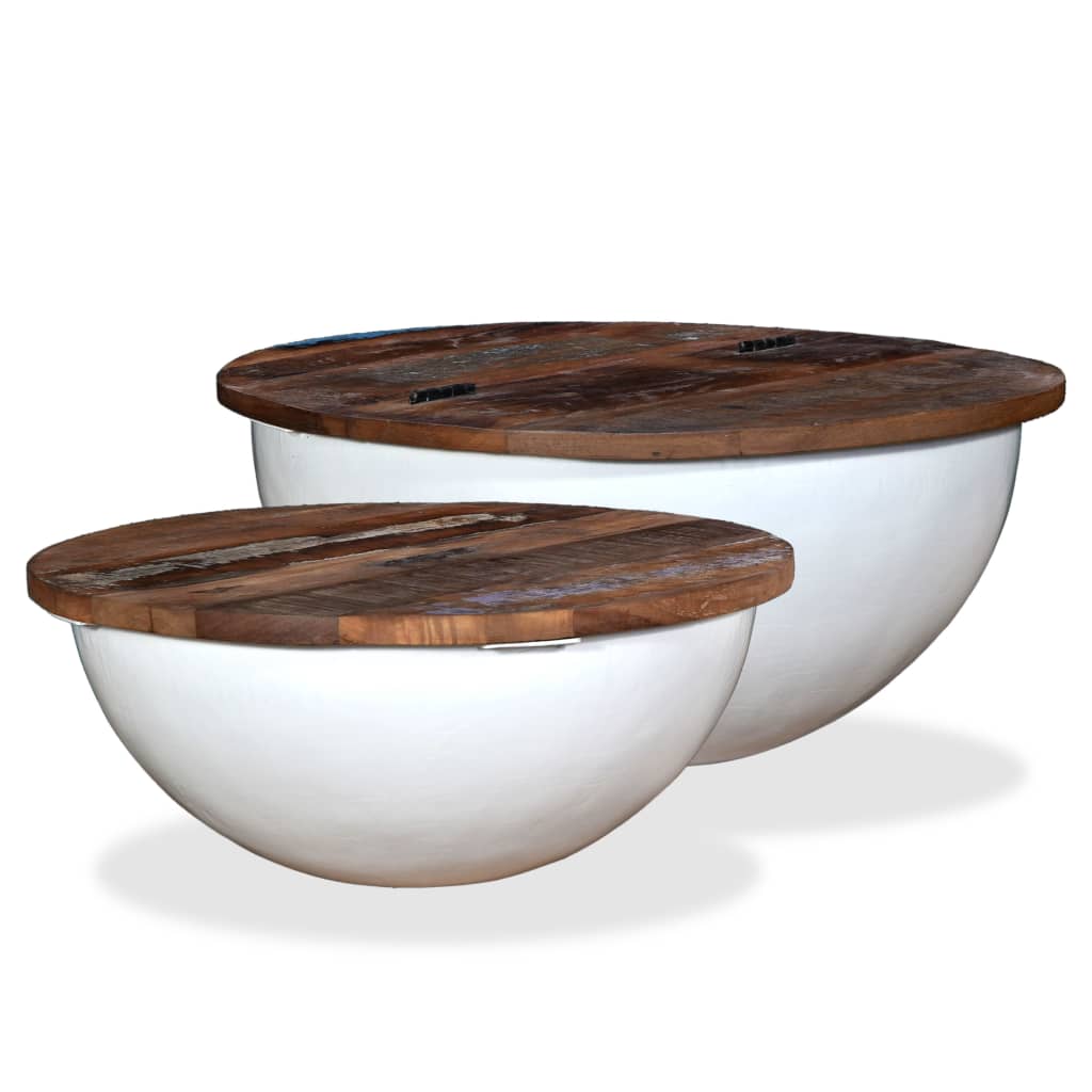 Couchtisch-Set 2-tlg. Weiß – Massives Altholz in Schalenform Stabil modern Couchtisch-Set 2-tlg. Weiß – Massives Altholz in Schalenform Stabil modern