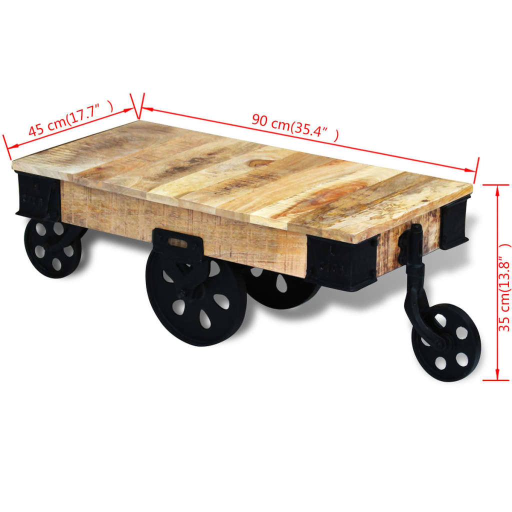 Holz-Couchtisch mit Rollen Massives Mangoholz robustes Design Stabil einzigartig Holz-Couchtisch mit Rollen Massives Mangoholz robustes Design Stabil einzigartig