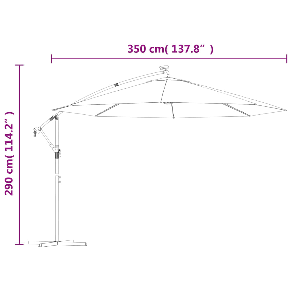 Ampelschirm mit LED-Leuchten und Metallstange 350 cm Anthrazit Wetterfest Robust