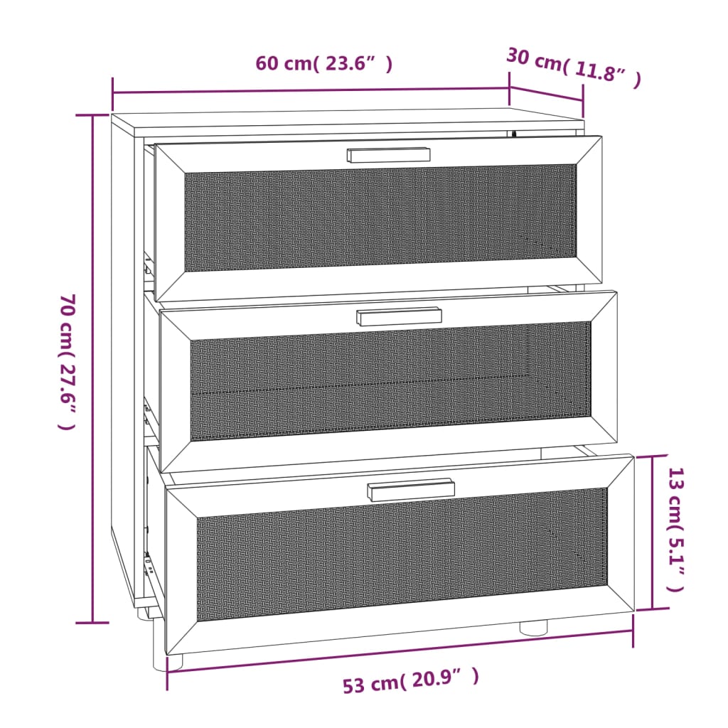 Sideboard Kiefer Rattan Braun 60x30x70 cm