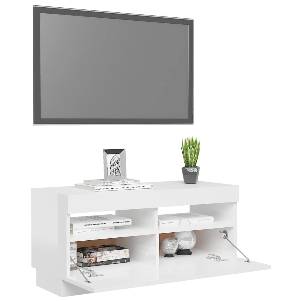 TV-Schrank Hochglanz Weiß 80x35x40 cm LED-Beleuchtung Holz Modern