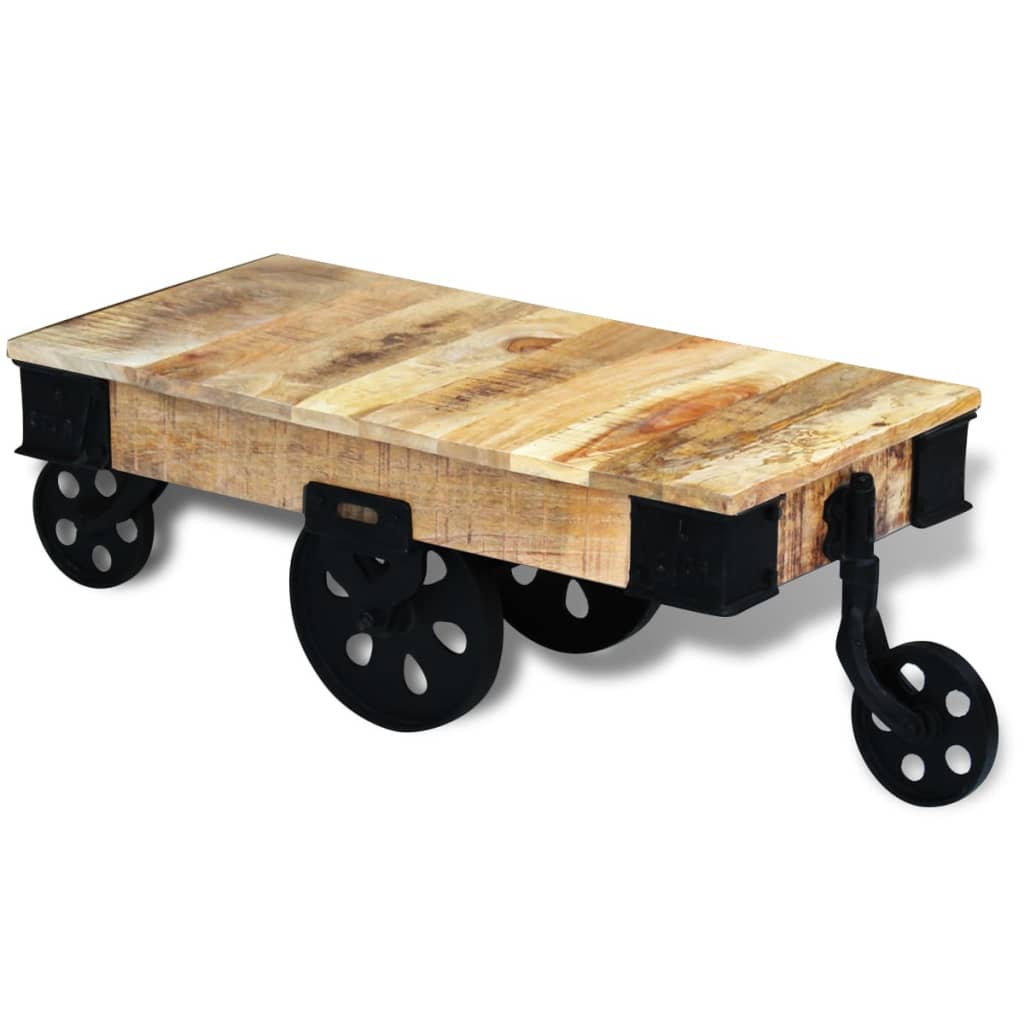 Holz-Couchtisch mit Rollen Massives Mangoholz robustes Design Stabil einzigartig Holz-Couchtisch mit Rollen Massives Mangoholz robustes Design Stabil einzigartig