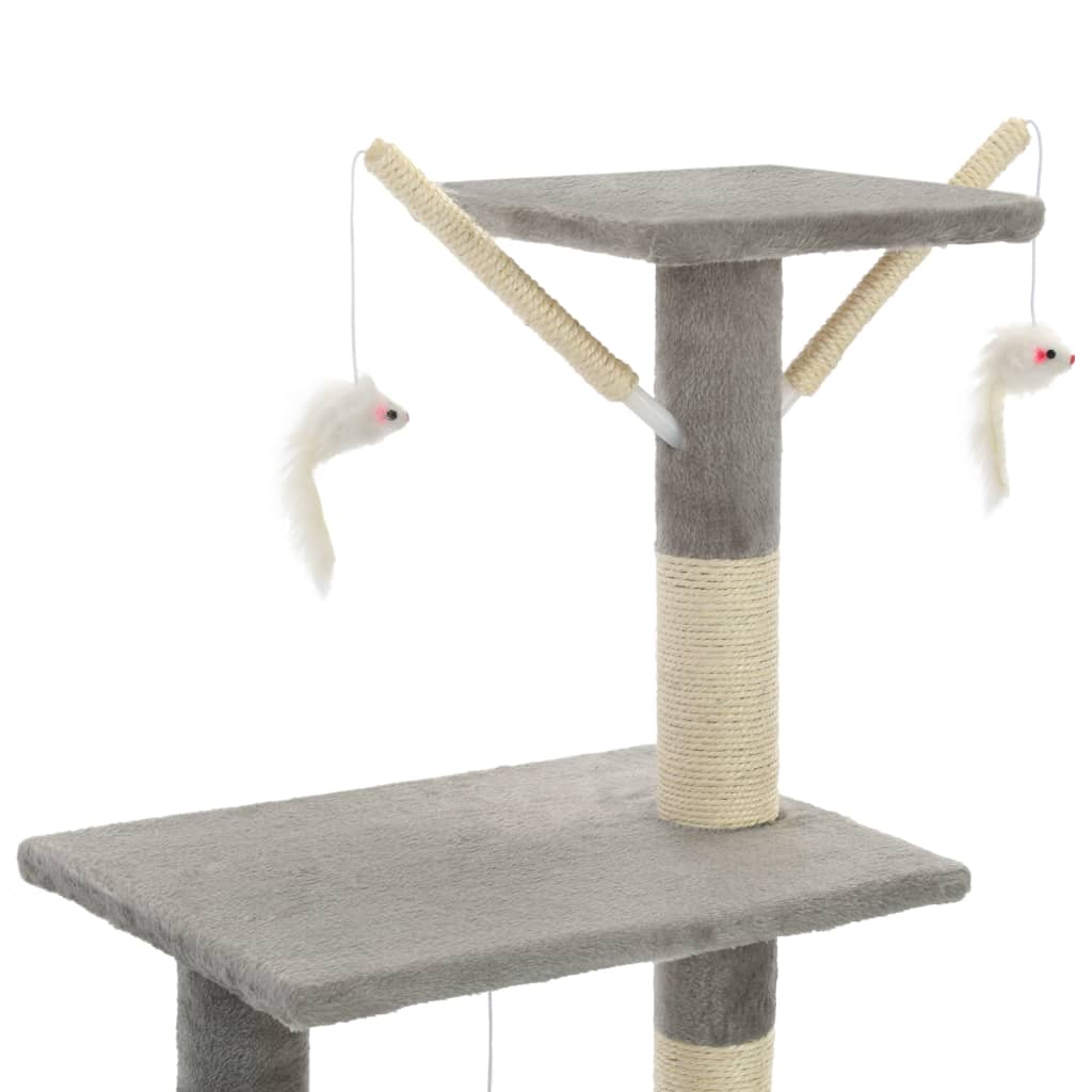 Großer Kratzbaum mit Sisal-Kratzstämmen 138 cm in Grau für Katzen zum Spielen und Entspannen Großer Kratzbaum mit Sisal-Kratzstämmen 138 cm in Grau für Katzen zum Spielen und Entspannen