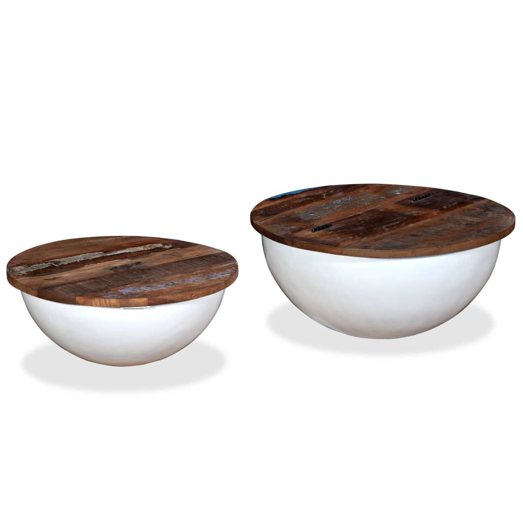 Couchtisch-Set 2-tlg. Weiß – Massives Altholz in Schalenform Stabil modern Couchtisch-Set 2-tlg. Weiß – Massives Altholz in Schalenform Stabil modern