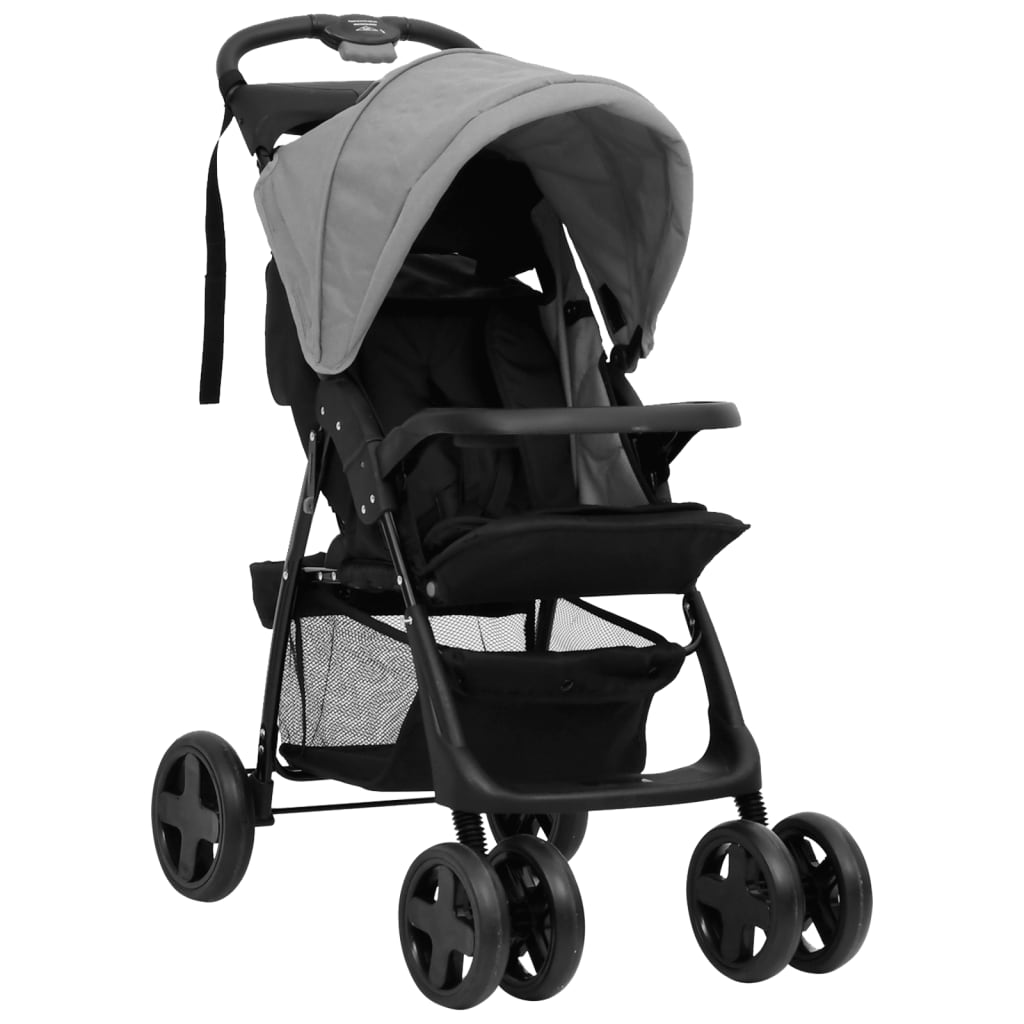 Kinderwagen 2in1 Hellgrau Schwarz Stahl Leinen verstellbar 78,5x49x102 cm