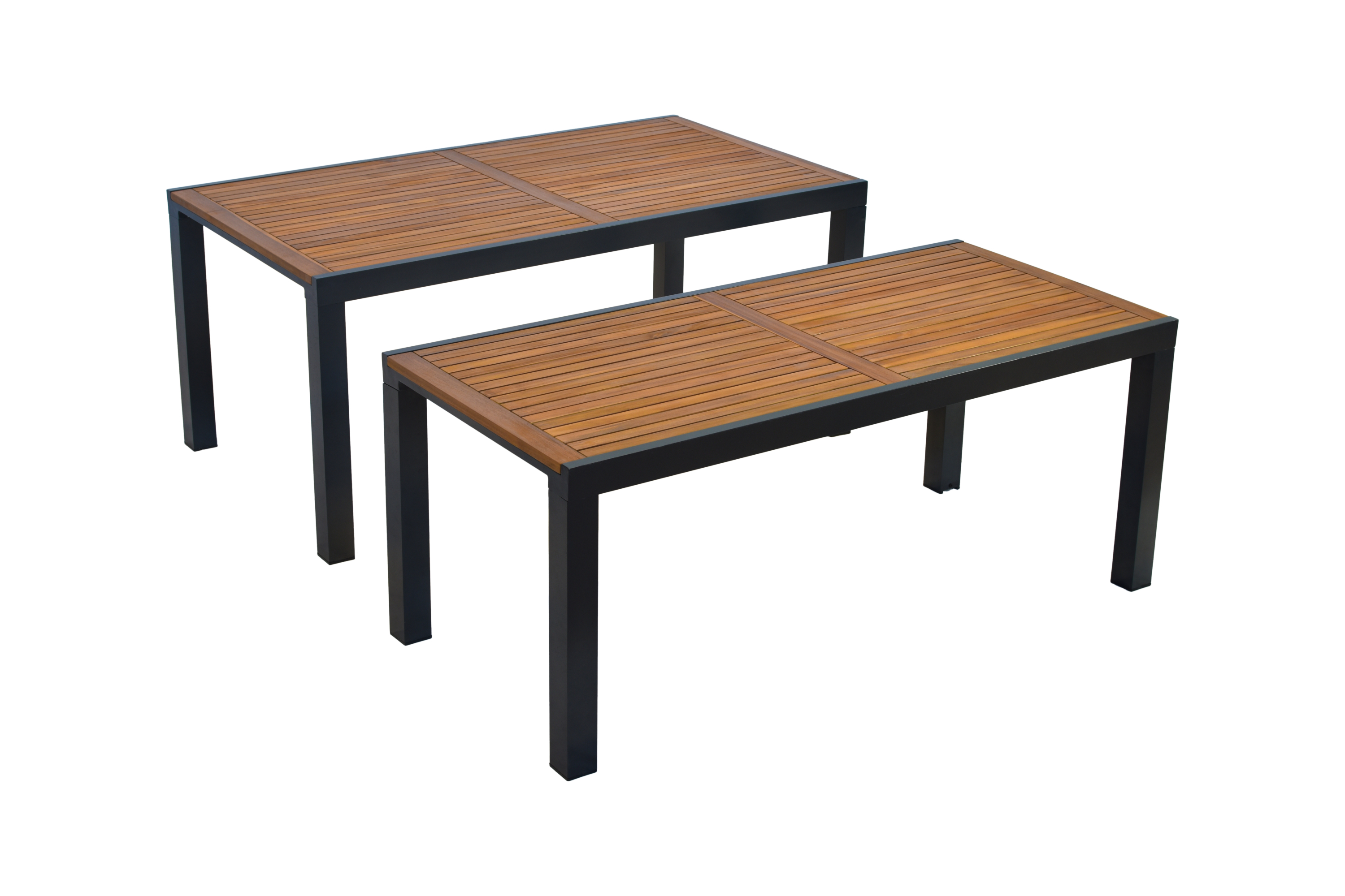 Merxx Astros Gartenmöbel Set für 6 Personen 13 teilig aus Aluminium und FSC Akazienholz mit Flex Ausziehtisch 180x180 cm 6 verstellbare Klappsessel mit Akazienholz Armlehnen und graue Kissen