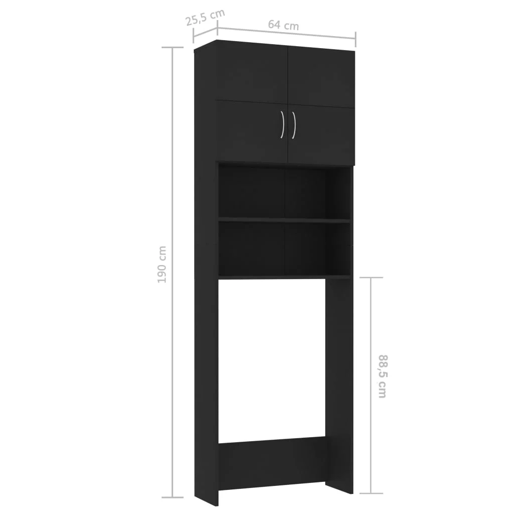 Waschmaschinenschrank Schwarz 64x25,5x190 cm Hochschrank Aufbewahrungsschrank Badschrank Stauraum Waschmaschinenregal