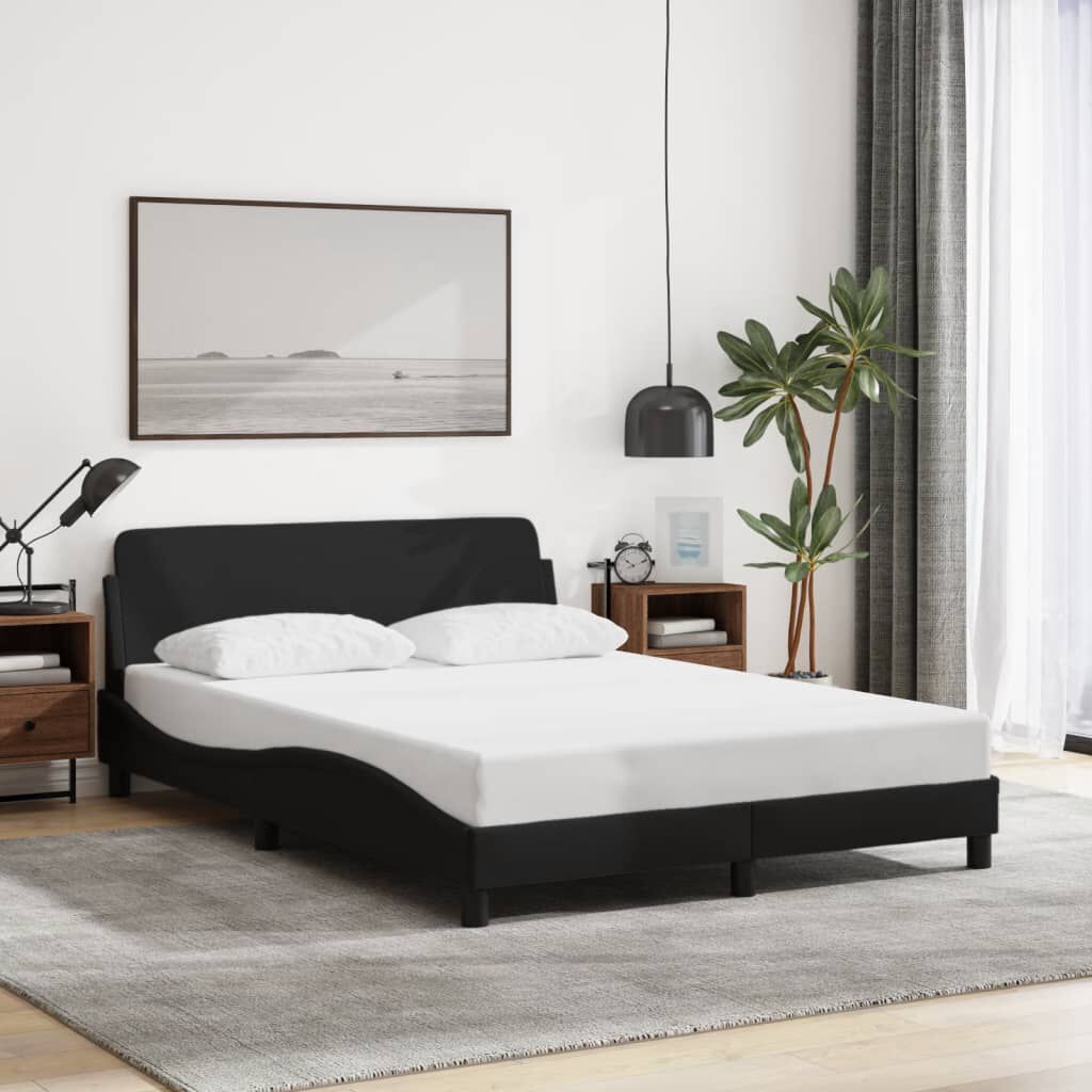 Bettgestell Schwarz 140x190 cm aus Stoff ohne Matratze stabil und modern Bettgestell Schwarz 140x190 cm aus Stoff ohne Matratze stabil und modern