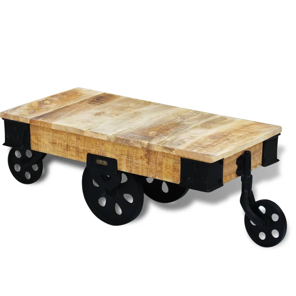 Holz-Couchtisch mit Rollen Massives Mangoholz robustes Design Stabil einzigartig Holz-Couchtisch mit Rollen Massives Mangoholz robustes Design Stabil einzigartig