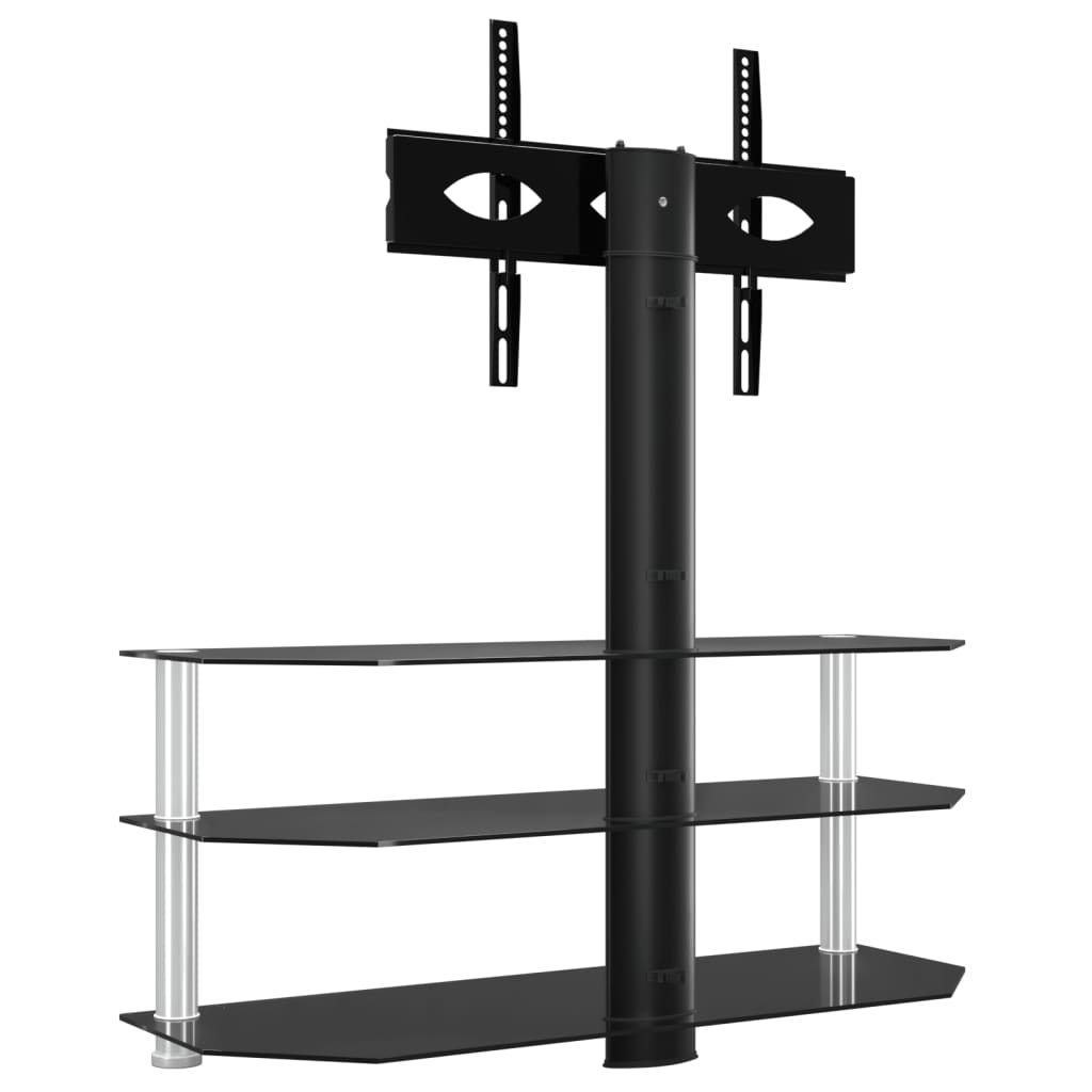 Eck TV Fernseher Ständer mit 3 Ebenen für 32-70 Zoll Schwarz Silber stilvoll