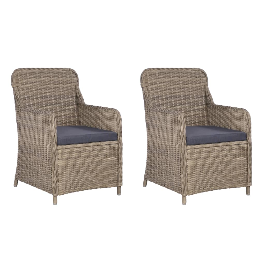 Gartenstühle 2er-Set Poly Rattan Braun mit Polstern Terrasse Balkon Modern 