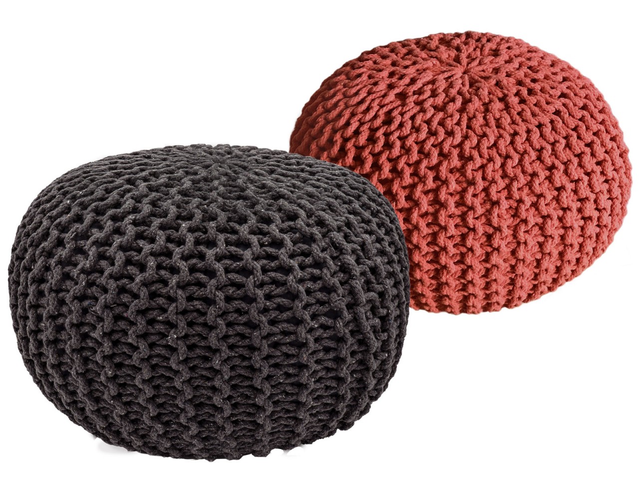 Sitzhocker Pouf SET 2 Stück Ø 55 cm H 37 cm Strickhocker Bodenkissen Grobstrick-Optik nachhaltig Sitzhocker Pouf SET 2 Stück Ø 55 cm H 37 cm Strickhocker Bodenkissen Grobstrick-Optik nachhaltig