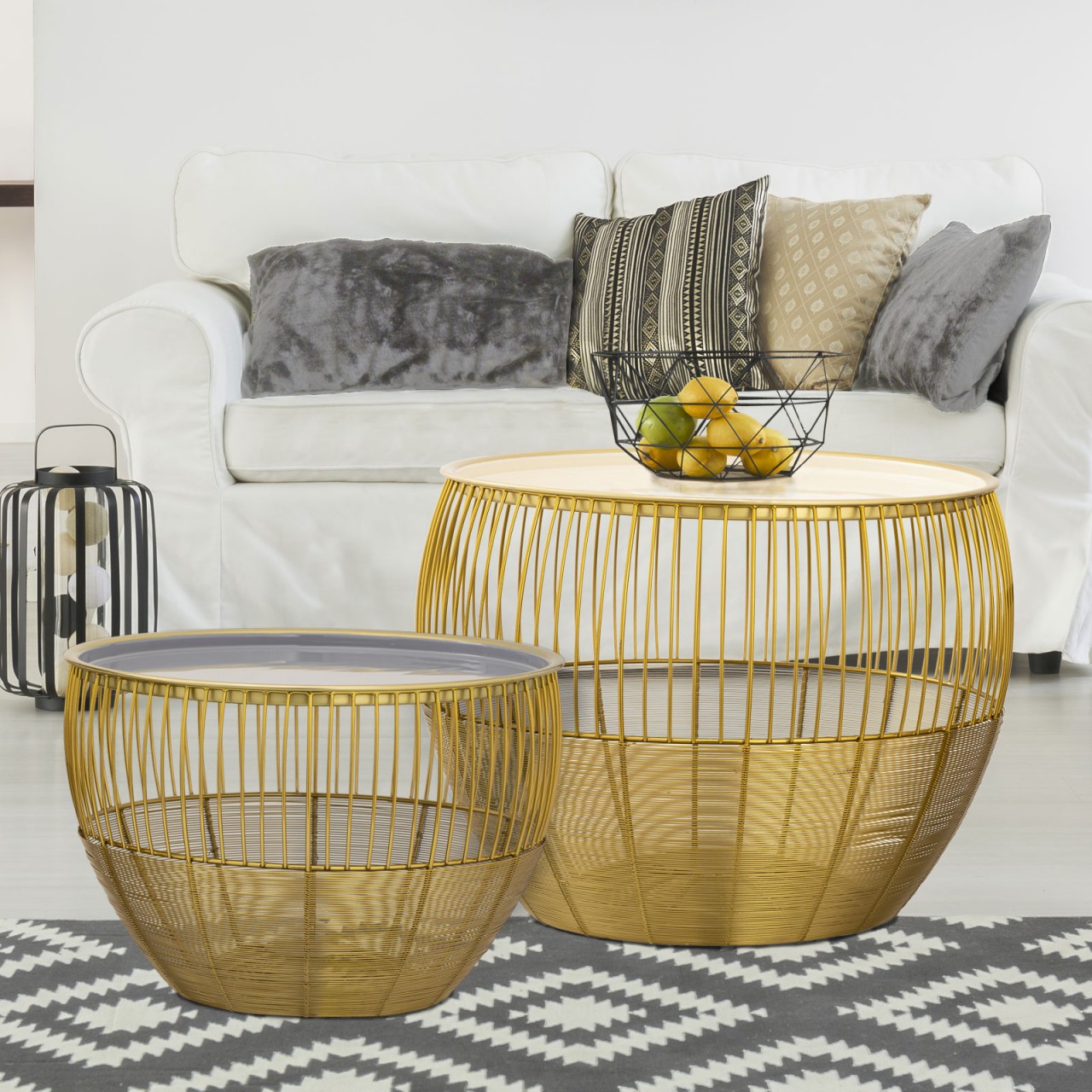 Beistelltisch 2er Set Satztisch rund ø 49/41 H 37/29 cm Dekotische Sofatisch Glamira Couchtisch gold Beistelltisch 2er Set Satztisch rund ø 49/41 H 37/29 cm Dekotische Sofatisch Glamira Couchtisch gold