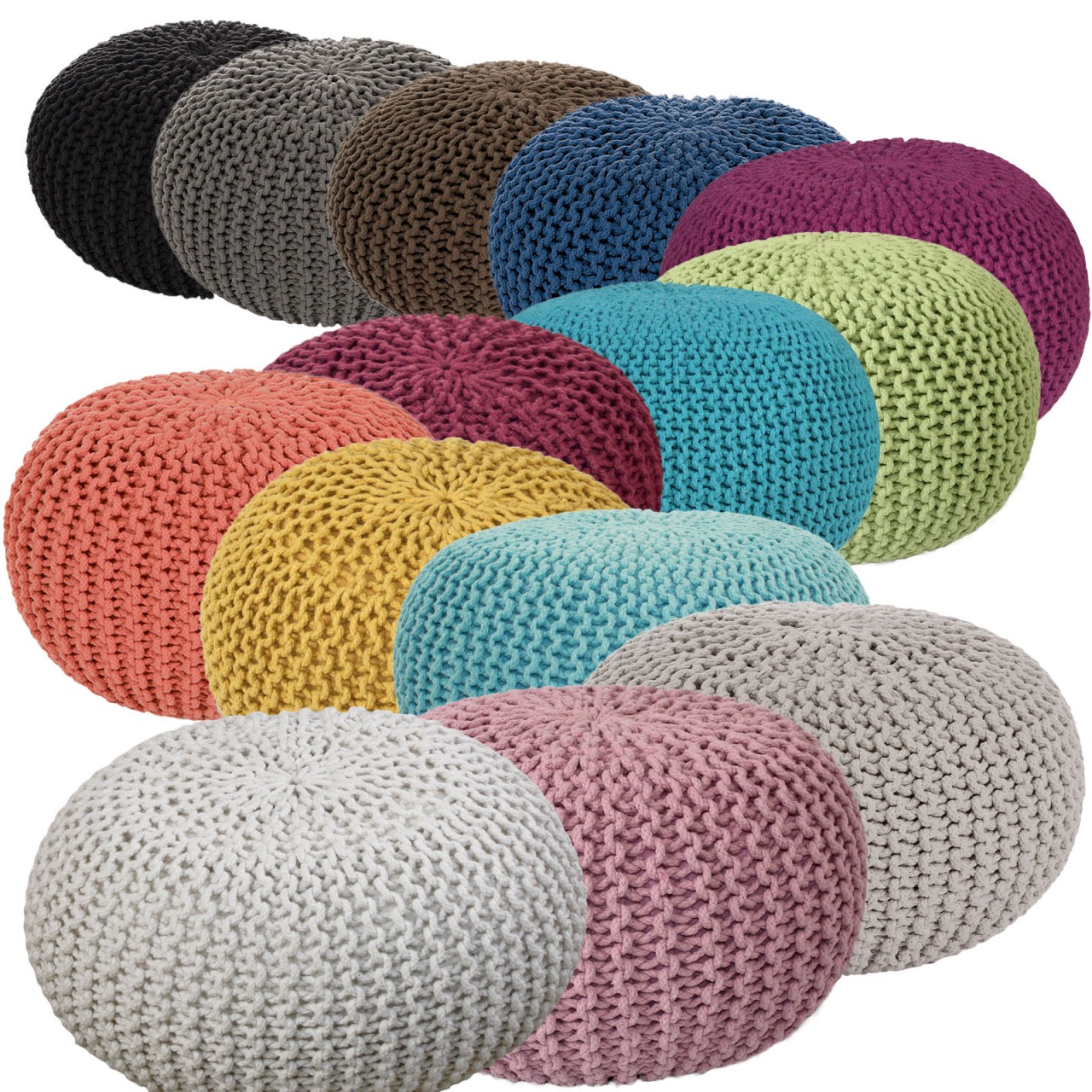 Pouf Ø 55 H 37 H 37 Strickhocker Sitzpouf Bodenkissen nachhaltig