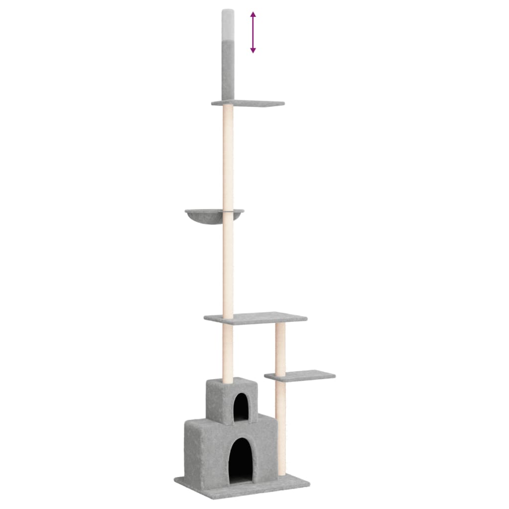 Katzenkratzbaum Höhenverstellbarer mit 2 Höhlen und Liegemulde 86x47,5x250,5-276,5 cm Hellgrau