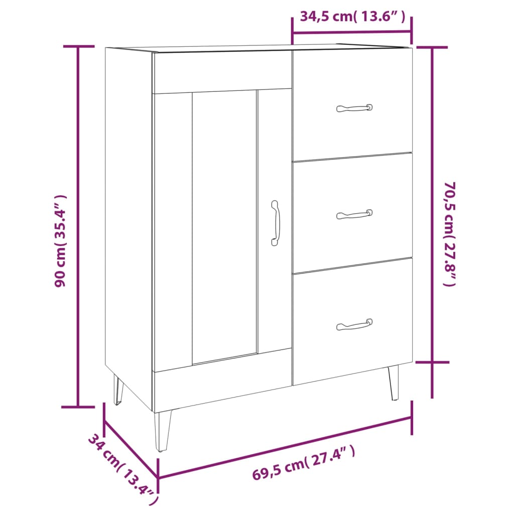 Sideboard Braune Eiche 69,5x34x90 cm Holzwerkstoff modern Stauraum Wohnzimmer