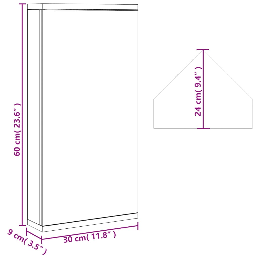 Eck Spiegelschrank Weiß Holz 30x24x60 cm Badezimmer Regal Wandmontage